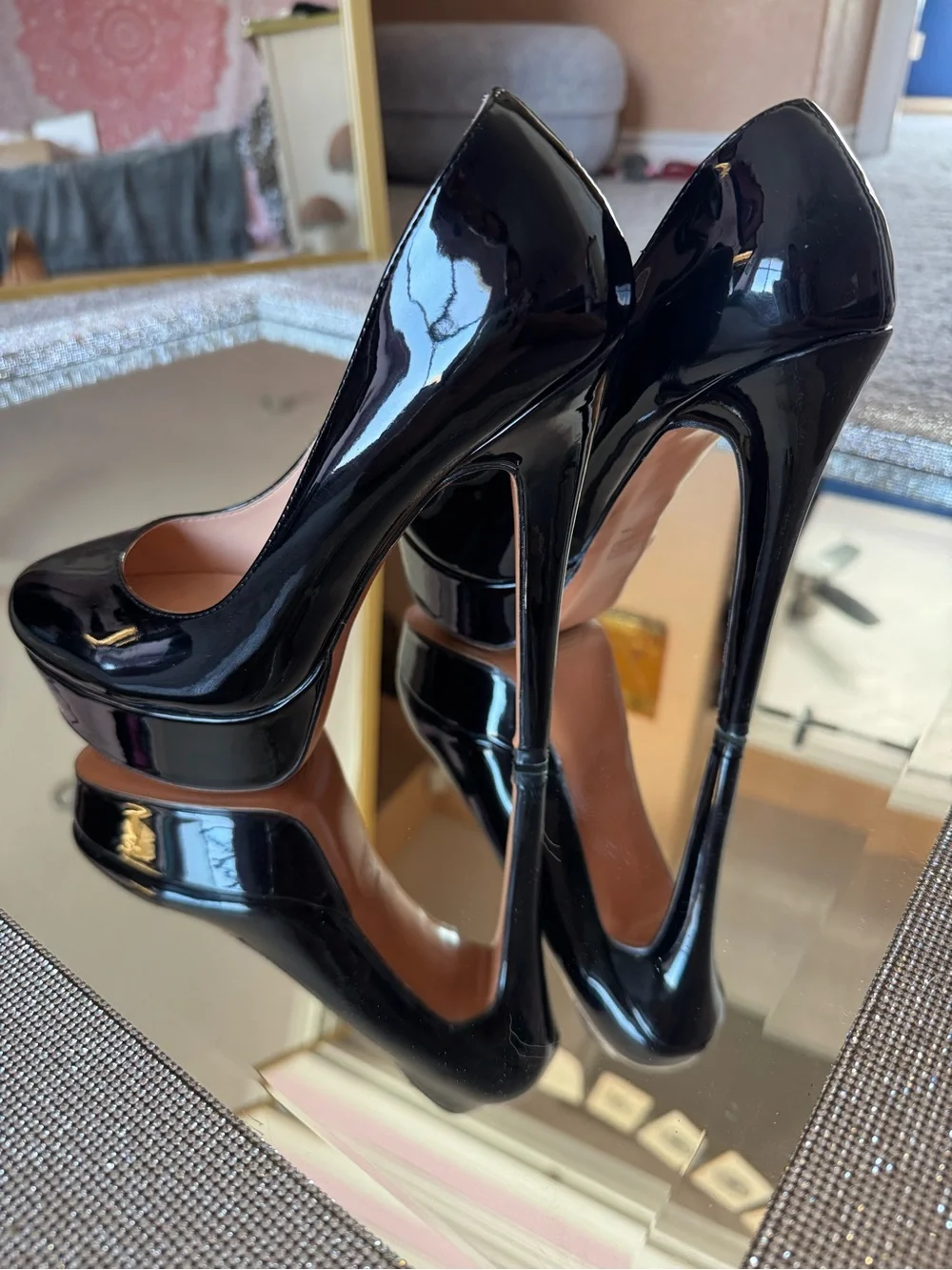 Black Patent Platform Stiletto Pumps - Women's High Heels